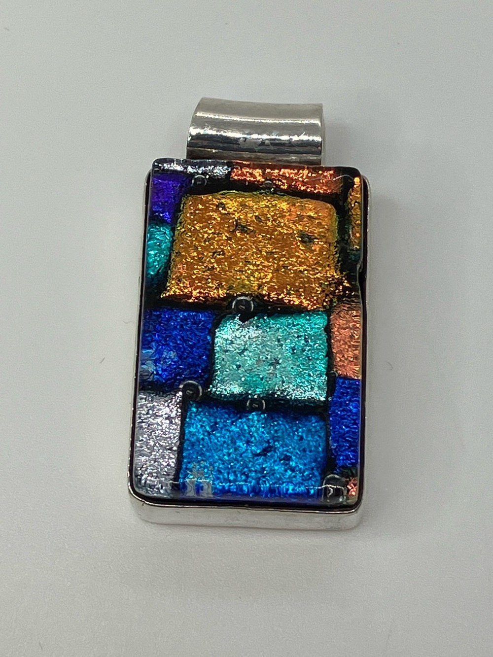 925 Sterling Silver Rectangular Dichroic Glass Artisan Statement Pendant